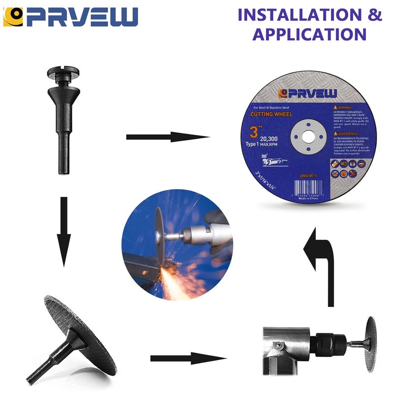PRVEW 50-PK Cut Off Wheels 3 Inch,3" x1/16 x1/4" Quality Cutting Disc,Metal & Stainless Steel Aggressive Cutting Wheel for Die Grinder, General Purpose Cut-Off Wheel(3-Inch) - Image 4